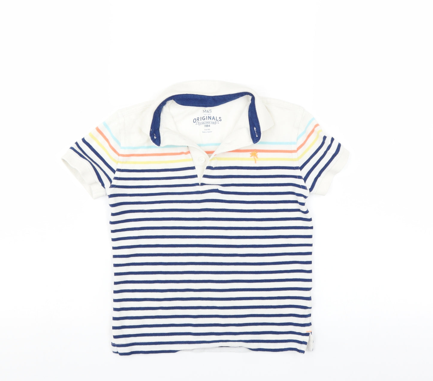 Marks and Spencer Boys White Striped  Basic Polo Size 5-6 Years