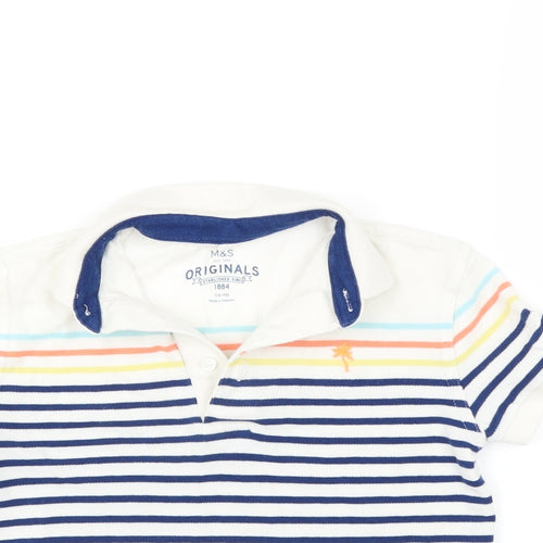Marks and Spencer Boys White Striped  Basic Polo Size 5-6 Years