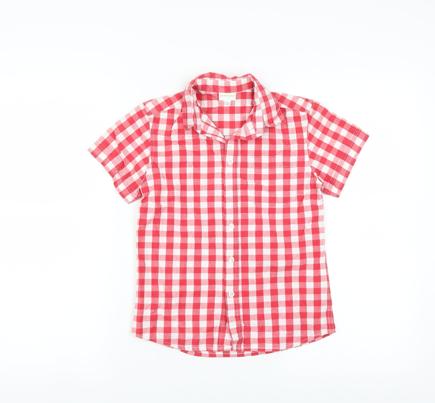 Vertbaudet Boys Red Check  Basic Button-Up Size 8 Years