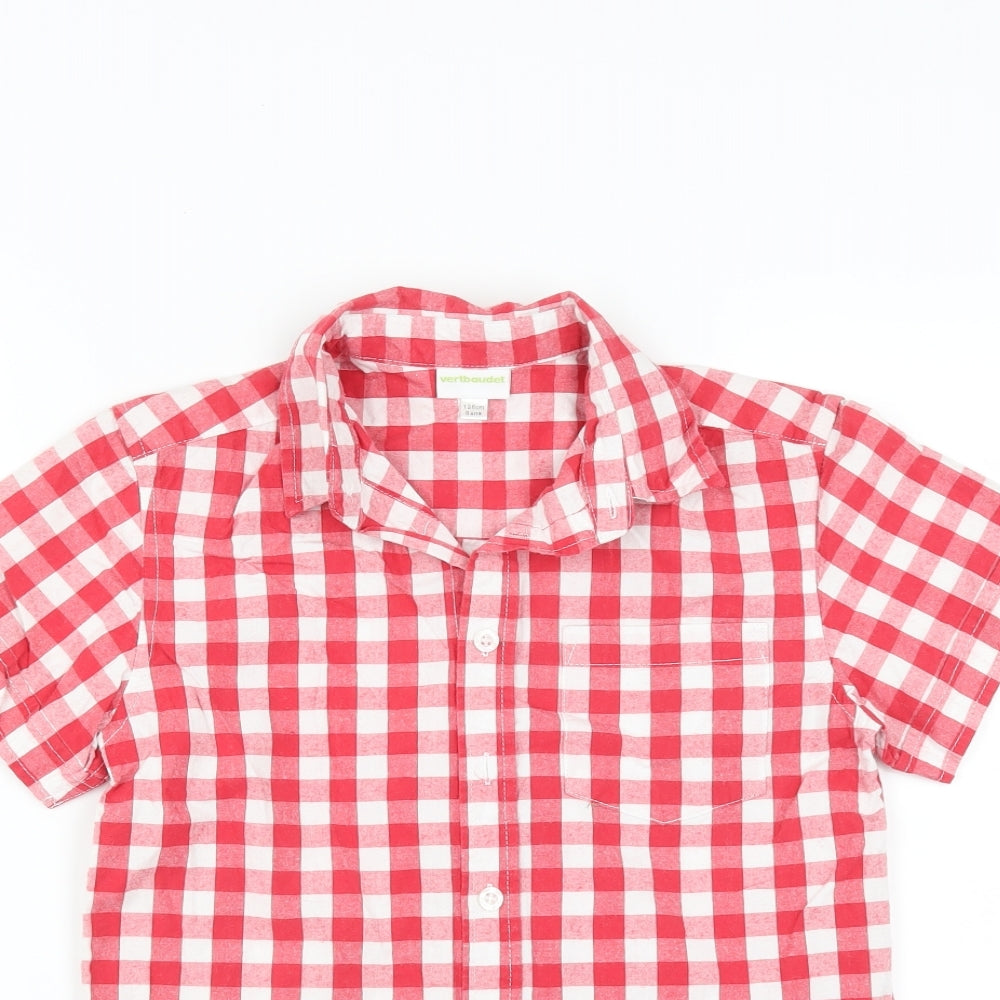 Vertbaudet Boys Red Check  Basic Button-Up Size 8 Years