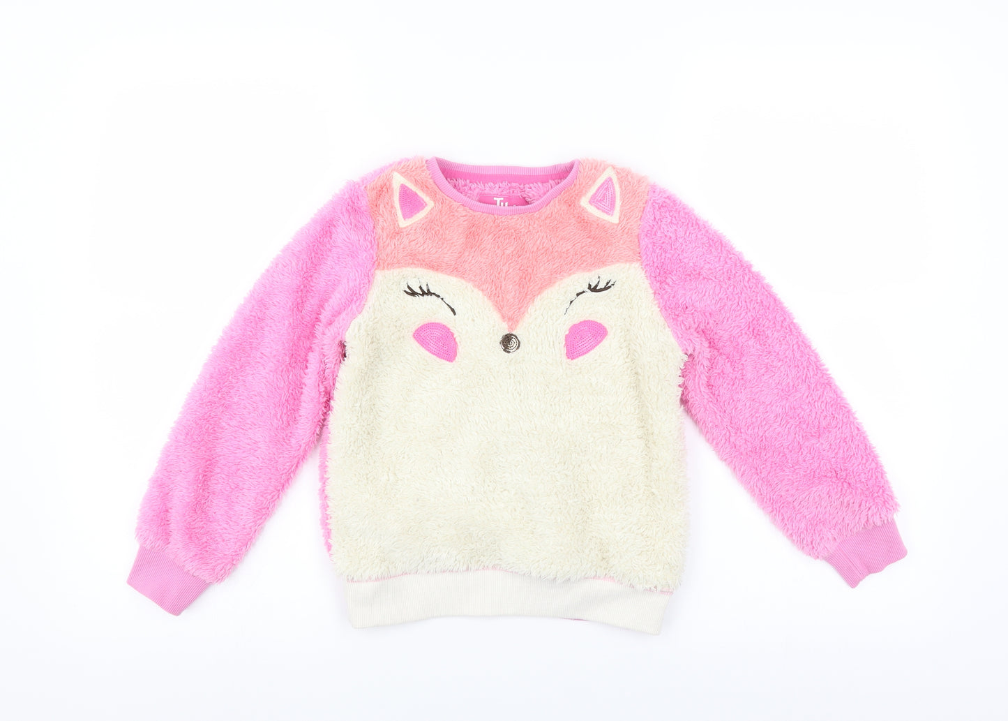 Sainsburys Girls Pink   Pullover Jumper Size 7-8 Years  - animal face