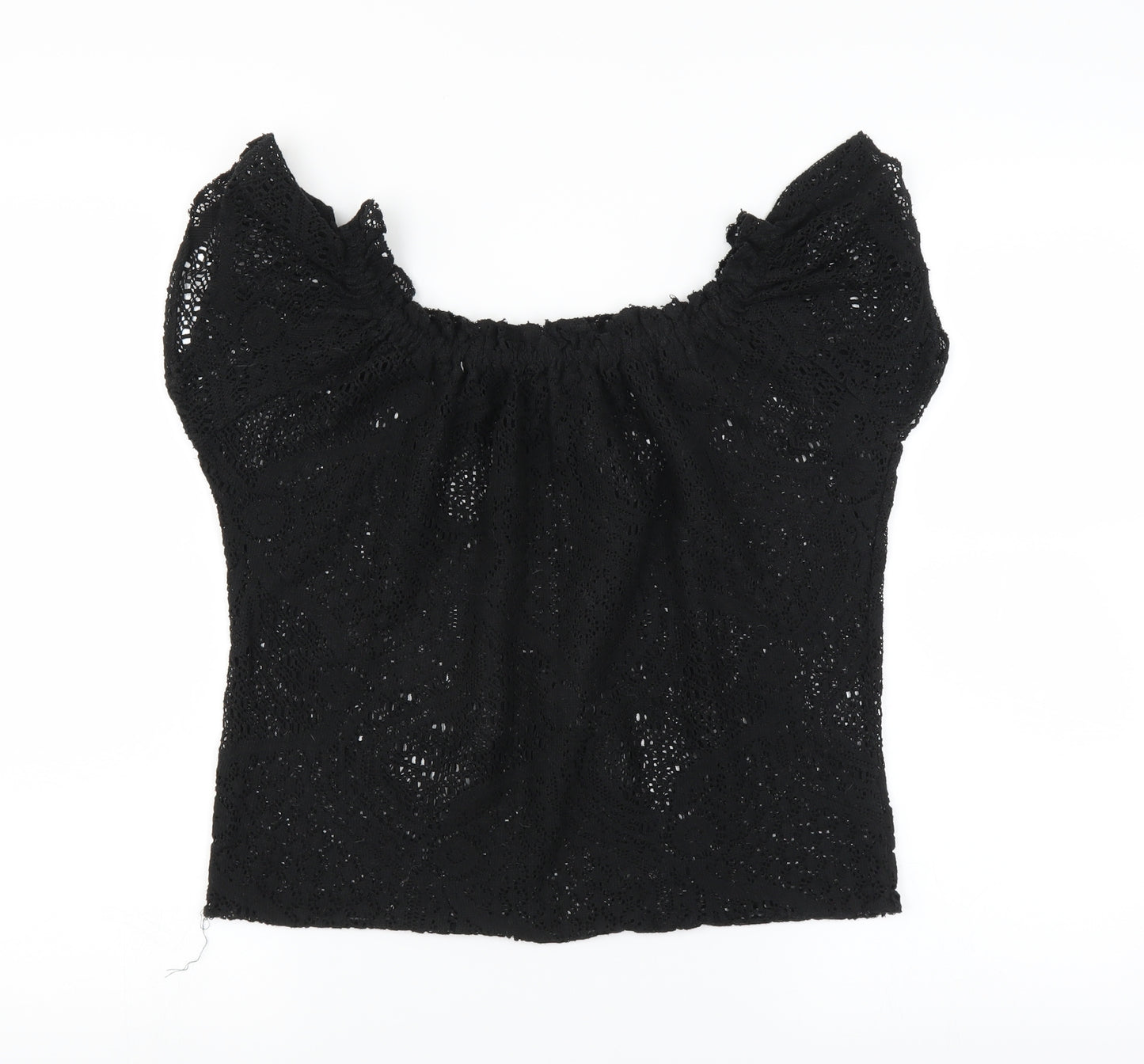 Primark Womens Black   Basic Blouse Size 14  - open knit crochet style