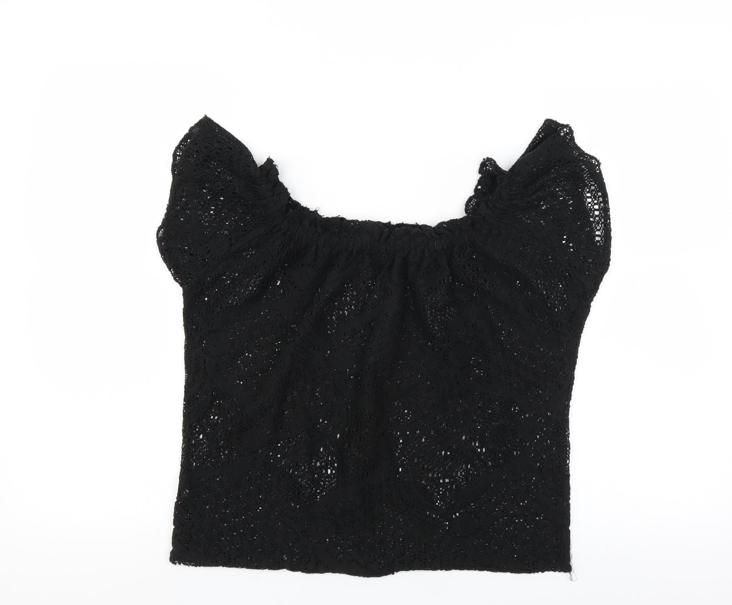 Primark Womens Black   Basic Blouse Size 14  - open knit crochet style