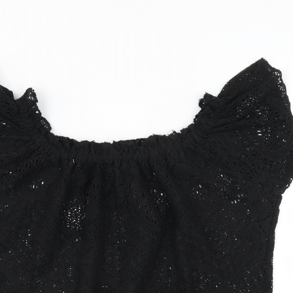 Primark Womens Black   Basic Blouse Size 14  - open knit crochet style