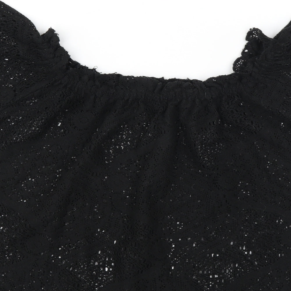 Primark Womens Black   Basic Blouse Size 14  - open knit crochet style