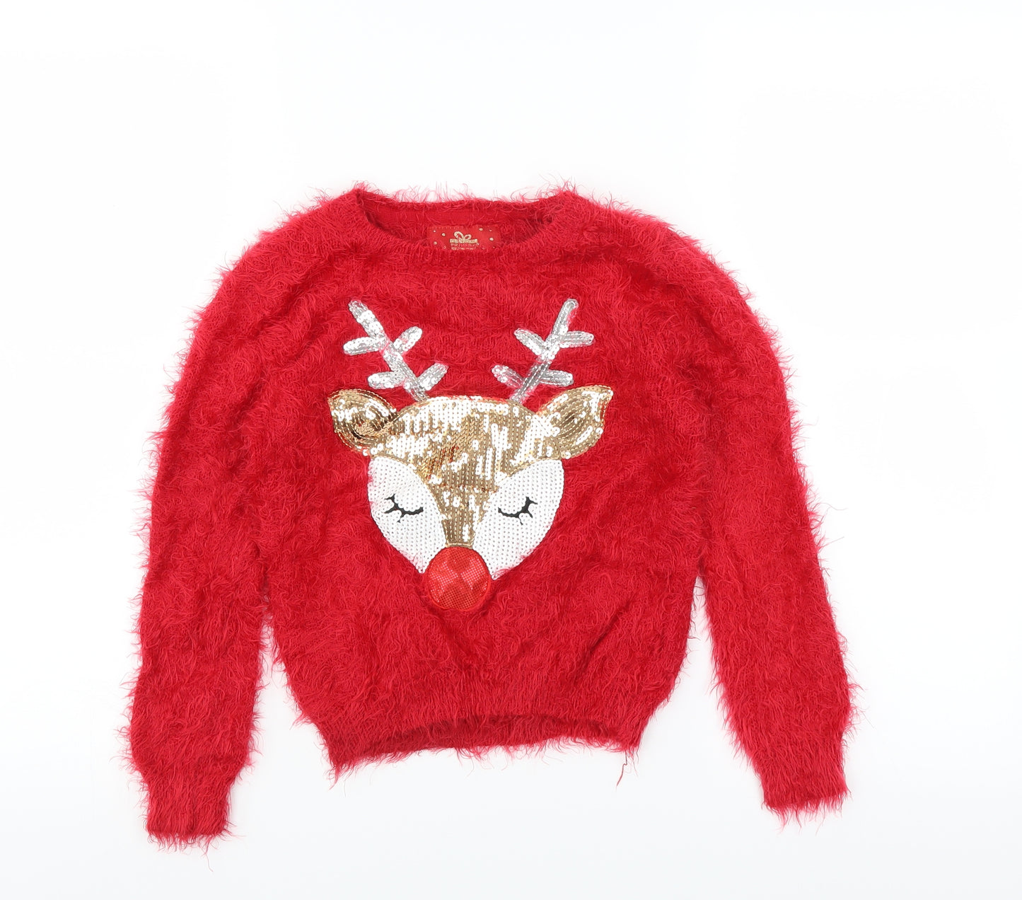 Primark Girls Red   Pullover Jumper Size 7-8 Years  - Reindeer Christmas