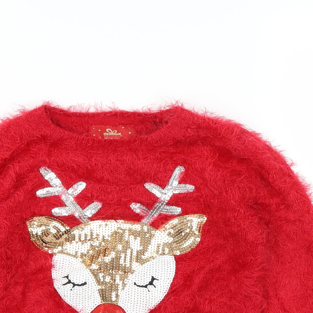 Primark Girls Red   Pullover Jumper Size 7-8 Years  - Reindeer Christmas