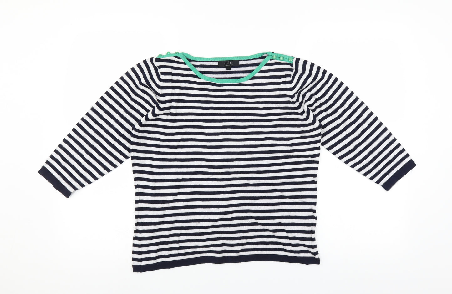Elite Collection Womens Blue Striped  Pullover Jumper Size M