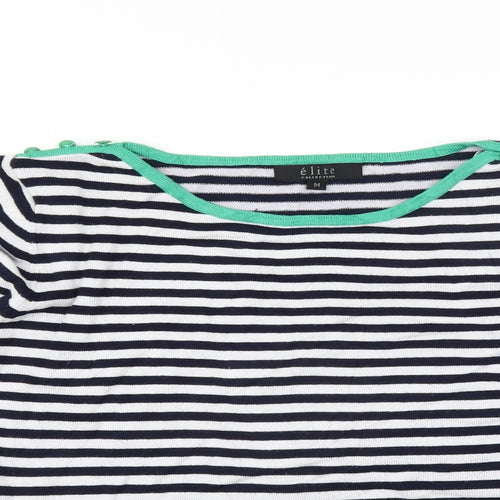 Elite Collection Womens Blue Striped  Pullover Jumper Size M