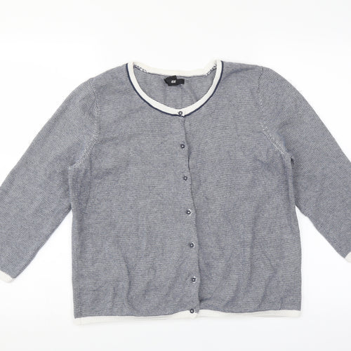 H&M Womens Blue Striped  Cardigan Jumper Size L