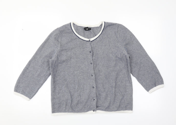 H&M Womens Blue Striped Cardigan Jumper Size L