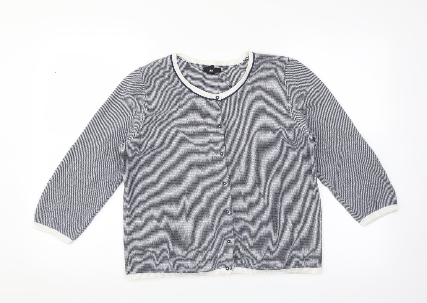 H&M Womens Blue Striped  Cardigan Jumper Size L