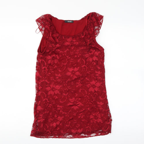 Quiz Womens Red Floral  Basic Blouse Size 8  - lace layer