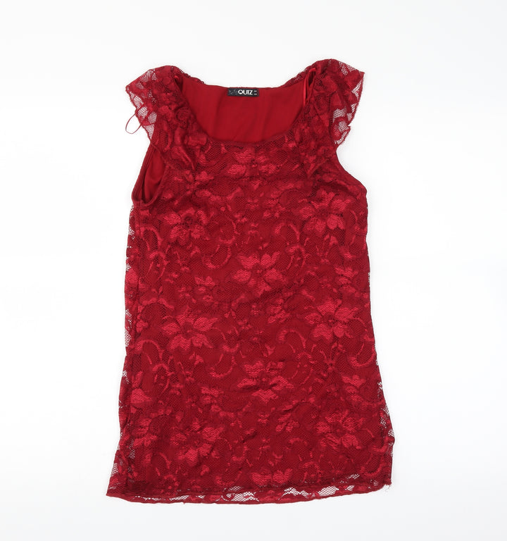 Quiz Womens Red Floral Basic Blouse Size 8 - lace layer