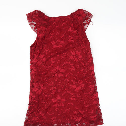 Quiz Womens Red Floral  Basic Blouse Size 8  - lace layer