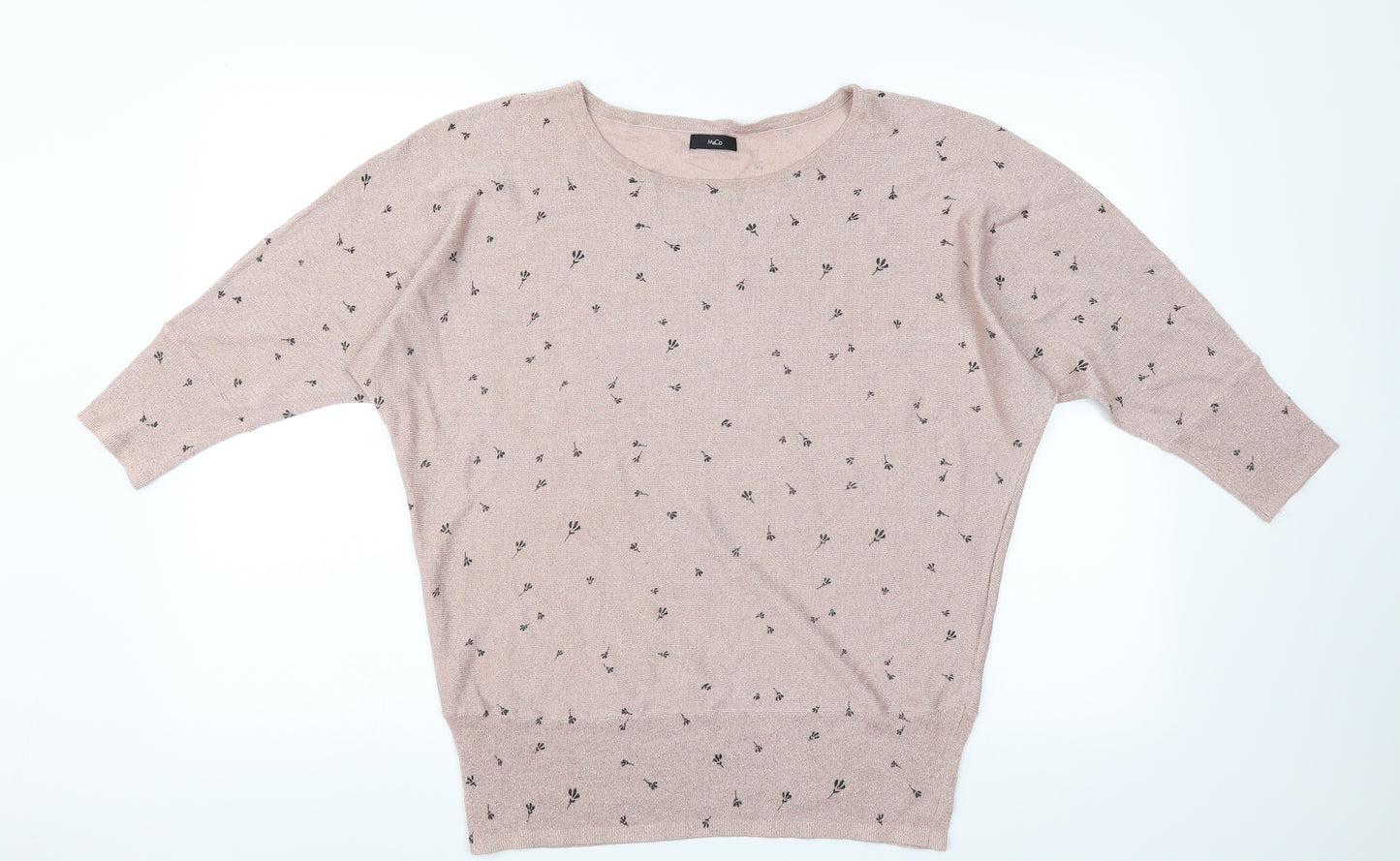 M&Co Womens Pink Floral  Pullover Jumper Size 16  - glittery