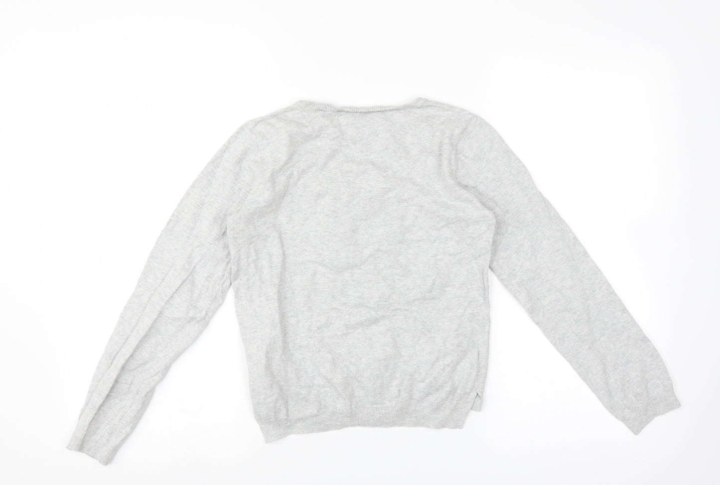 H&M Girls Grey   Pullover Jumper Size 8-9 Years  - cat and rabbit