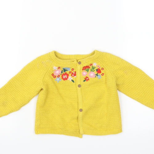 Mini Club Girls Yellow   Cardigan Jumper Size 6-9 Months  - Floral embroidery