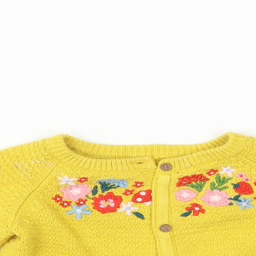 Mini Club Girls Yellow   Cardigan Jumper Size 6-9 Months  - Floral embroidery