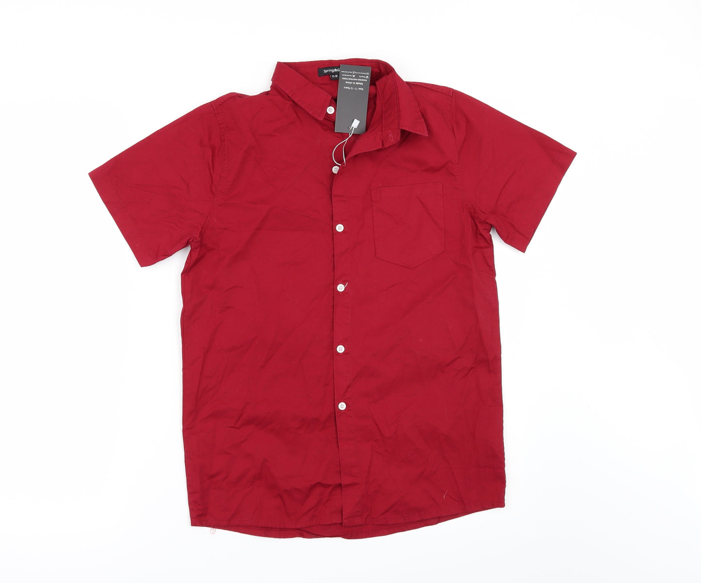 SPRING&GEGE Boys Red   Basic Button-Up Size 11-12 Years