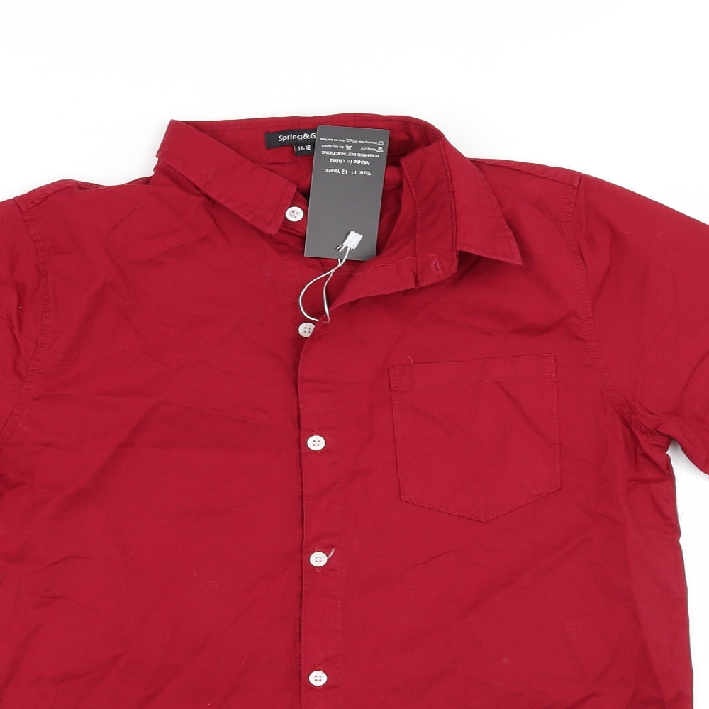 SPRING&GEGE Boys Red   Basic Button-Up Size 11-12 Years