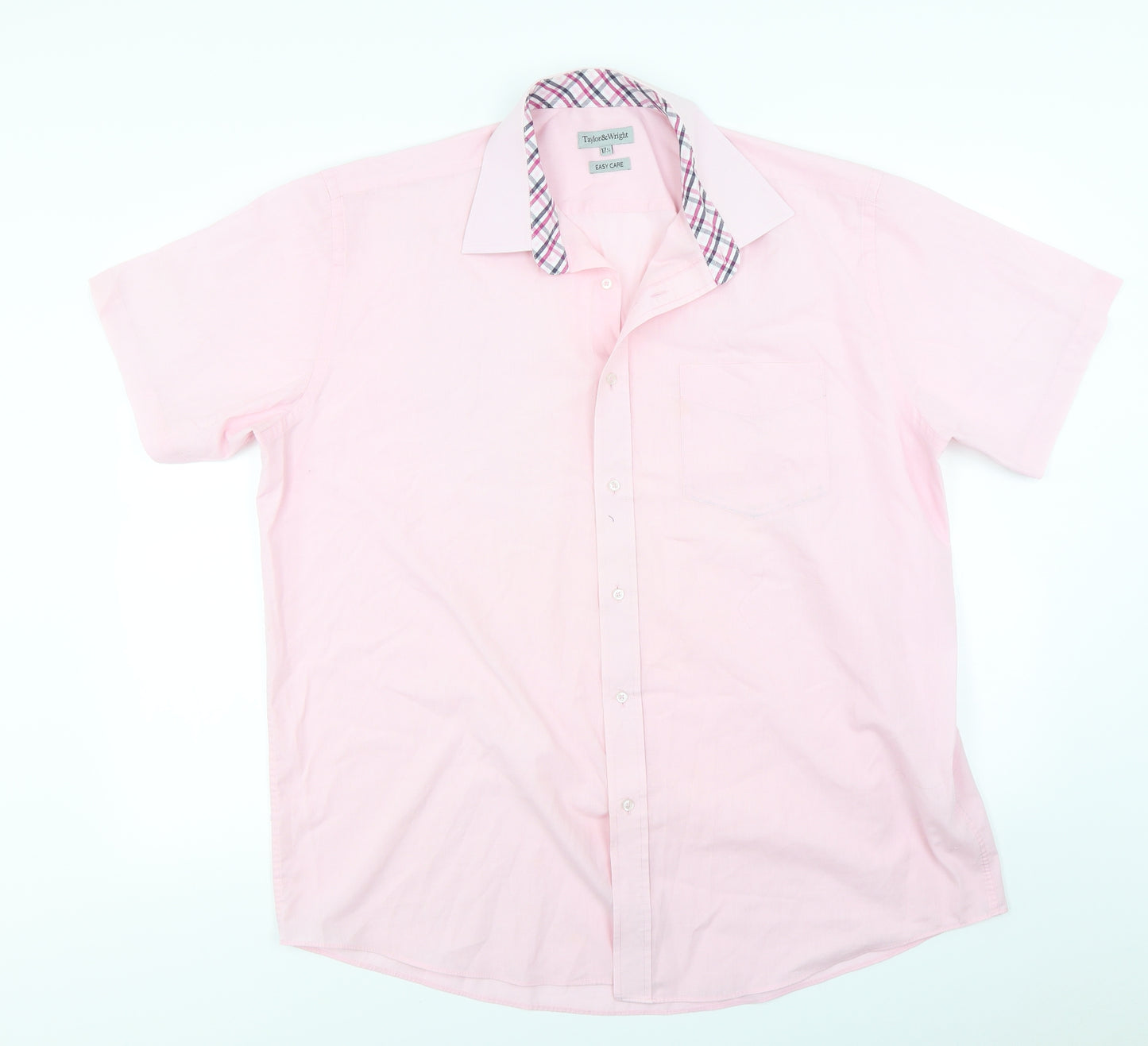 Taylor & Wright Mens Pink  Woven  Dress Shirt Size 17.5