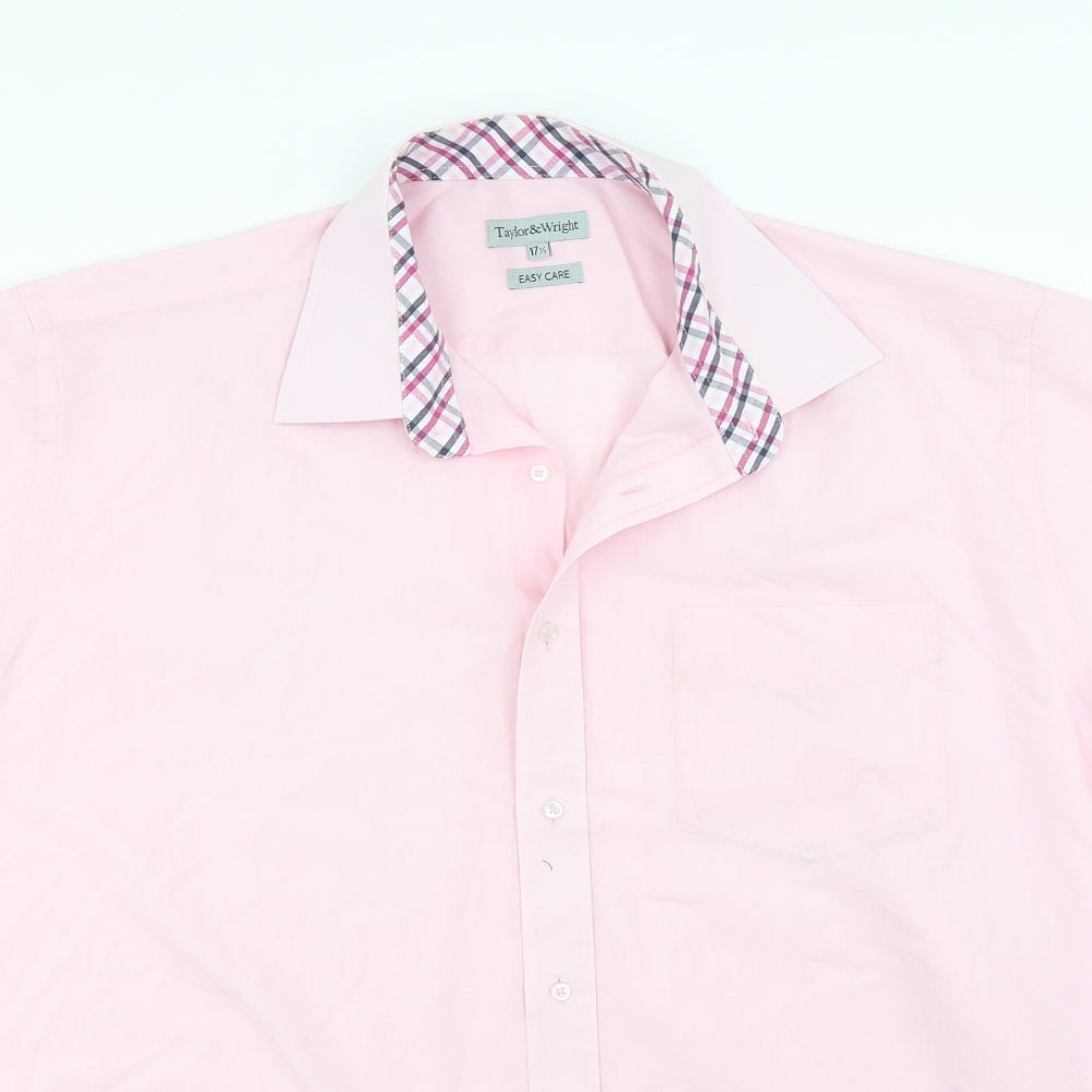 Taylor & Wright Mens Pink  Woven  Dress Shirt Size 17.5