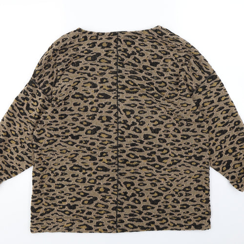 Marks and Spencer Womens Brown Animal Print Knit Pullover Jumper Size 12