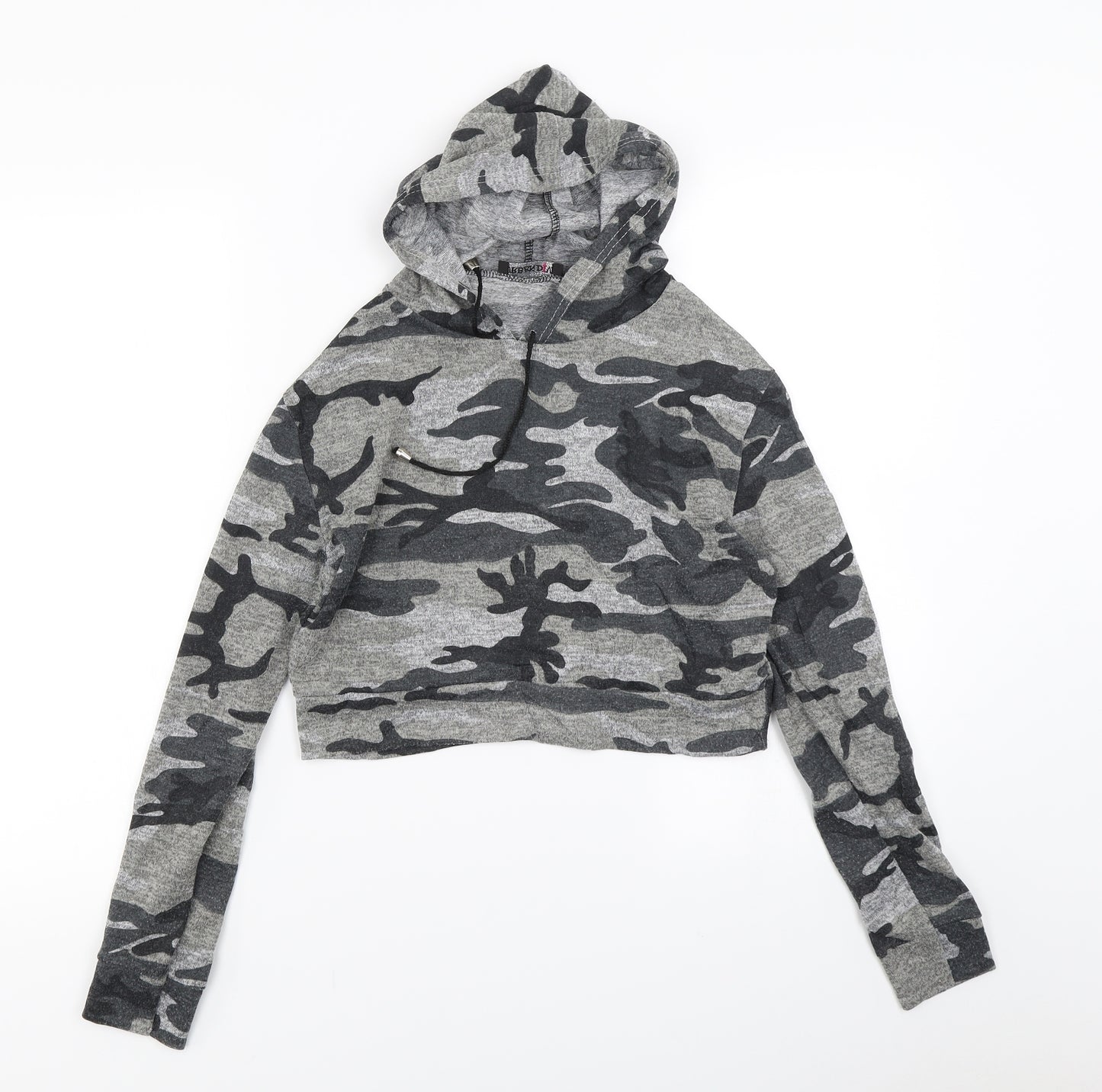 Preworn Womens Grey Camouflage Jersey Pullover Hoodie Size M  - Cropped