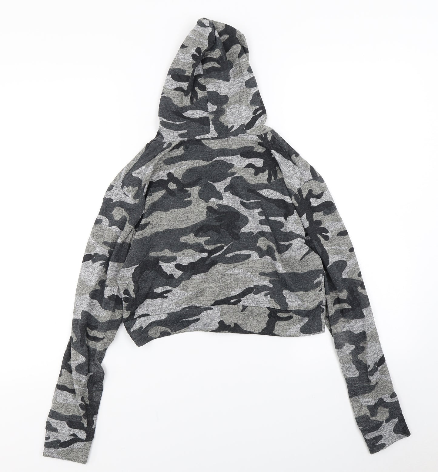 Preworn Womens Grey Camouflage Jersey Pullover Hoodie Size M  - Cropped