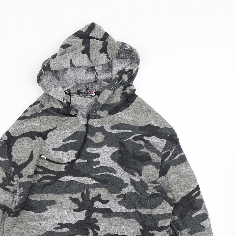 Preworn Womens Grey Camouflage Jersey Pullover Hoodie Size M  - Cropped
