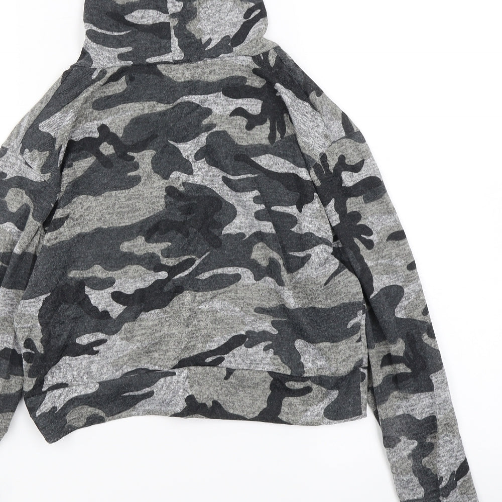 Preworn Womens Grey Camouflage Jersey Pullover Hoodie Size M  - Cropped