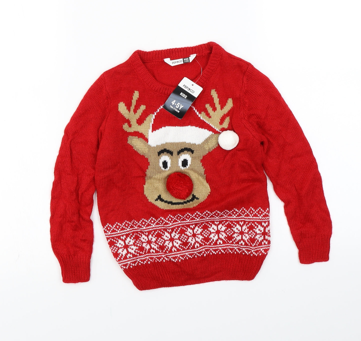 Pep&Co Boys Red  Knit Pullover Jumper Size 4-5 Years  - Christmas