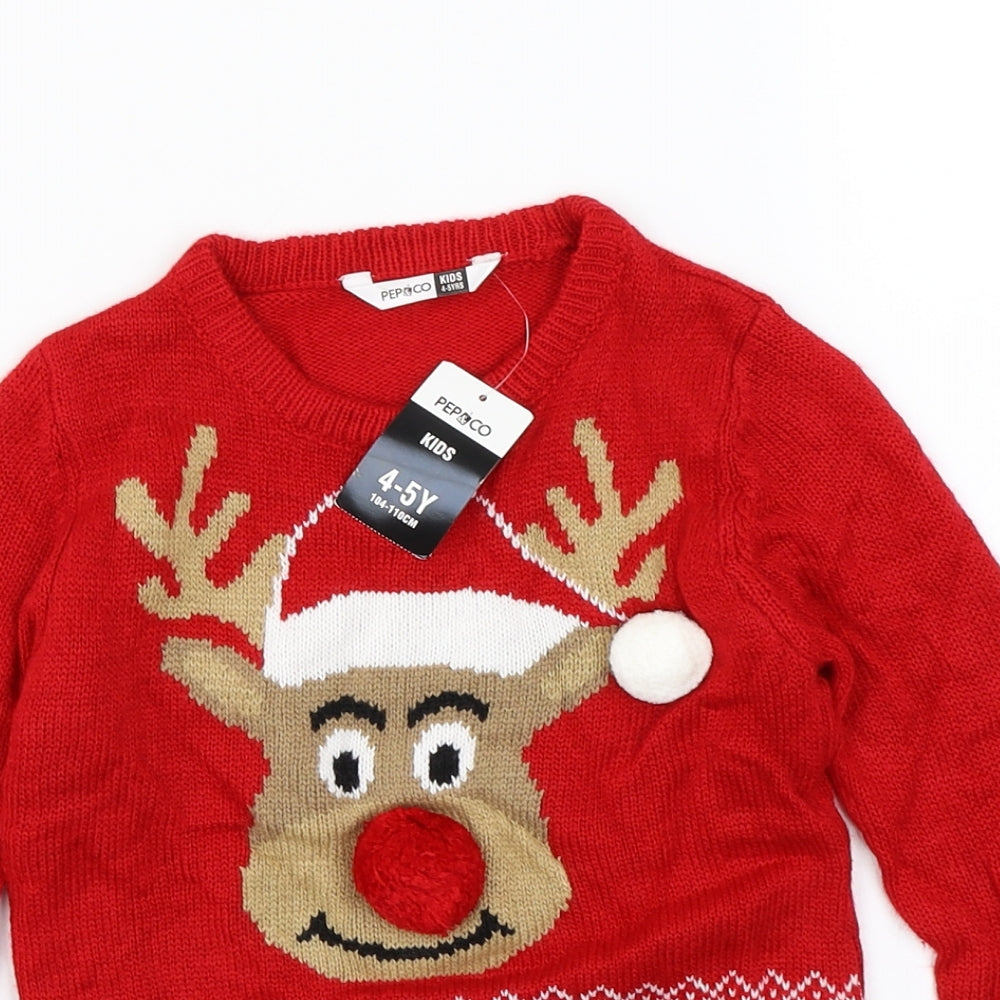 Pep&Co Boys Red  Knit Pullover Jumper Size 4-5 Years  - Christmas