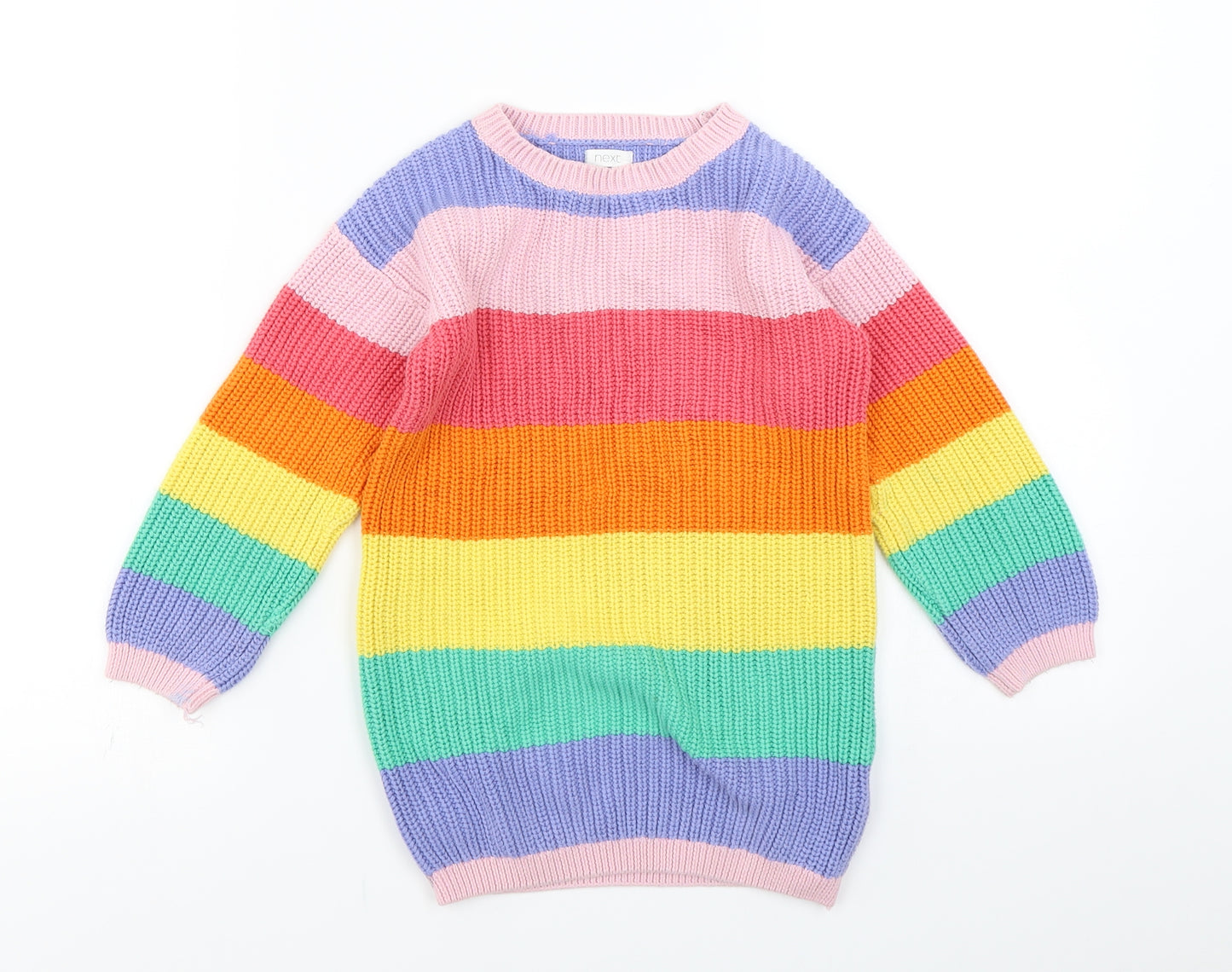 NEXT Girls Multicoloured Striped Knit Pullover Jumper Size 3-4 Years