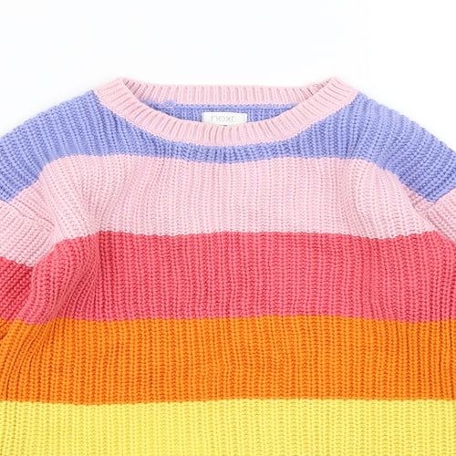 NEXT Girls Multicoloured Striped Knit Pullover Jumper Size 3-4 Years