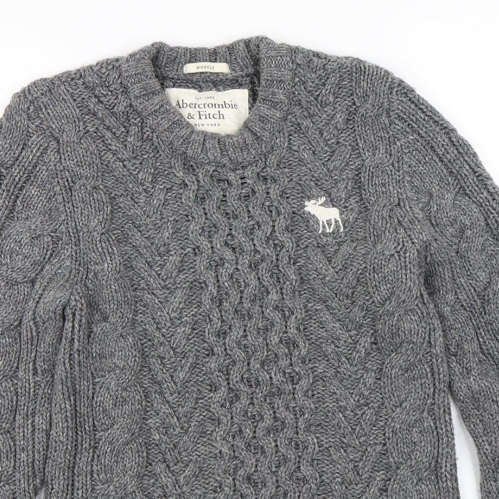 Abercrombie & Fitch Mens Grey  Knit Pullover Jumper Size L  - Muscle Fit