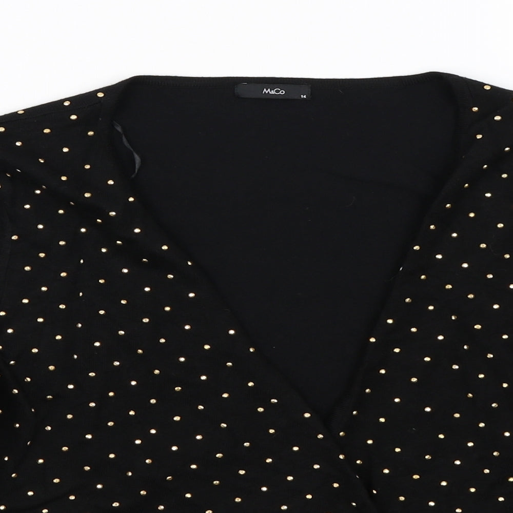 M&Co Womens Black Polka Dot Knit Cardigan Jumper Size 14