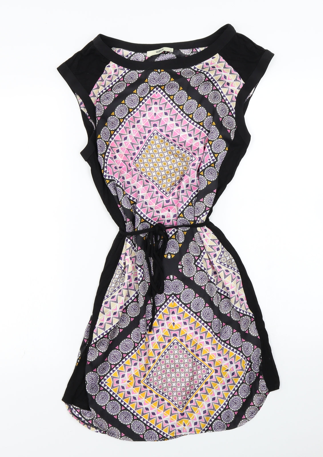 Oasis Womens Multicoloured Geometric Chiffon T-Shirt Dress  Size S