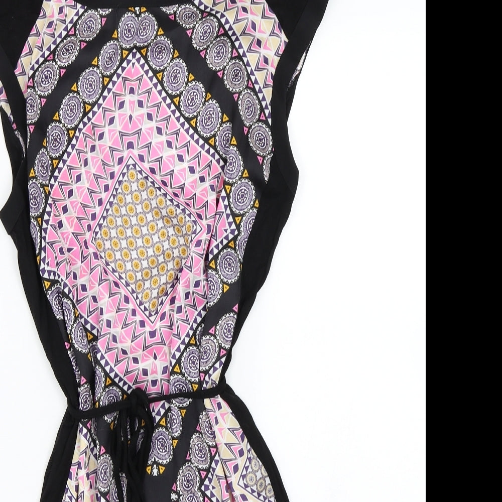 Oasis Womens Multicoloured Geometric Chiffon T-Shirt Dress  Size S