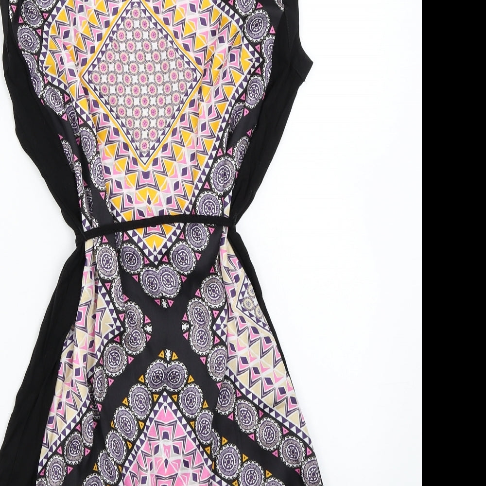 Oasis Womens Multicoloured Geometric Chiffon T-Shirt Dress  Size S