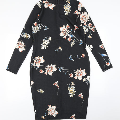 Jane Norman Womens Black Floral  Bodycon  Size 16