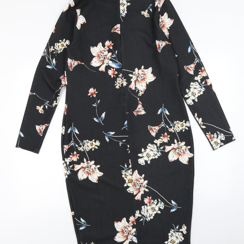 Jane Norman Womens Black Floral  Bodycon  Size 16