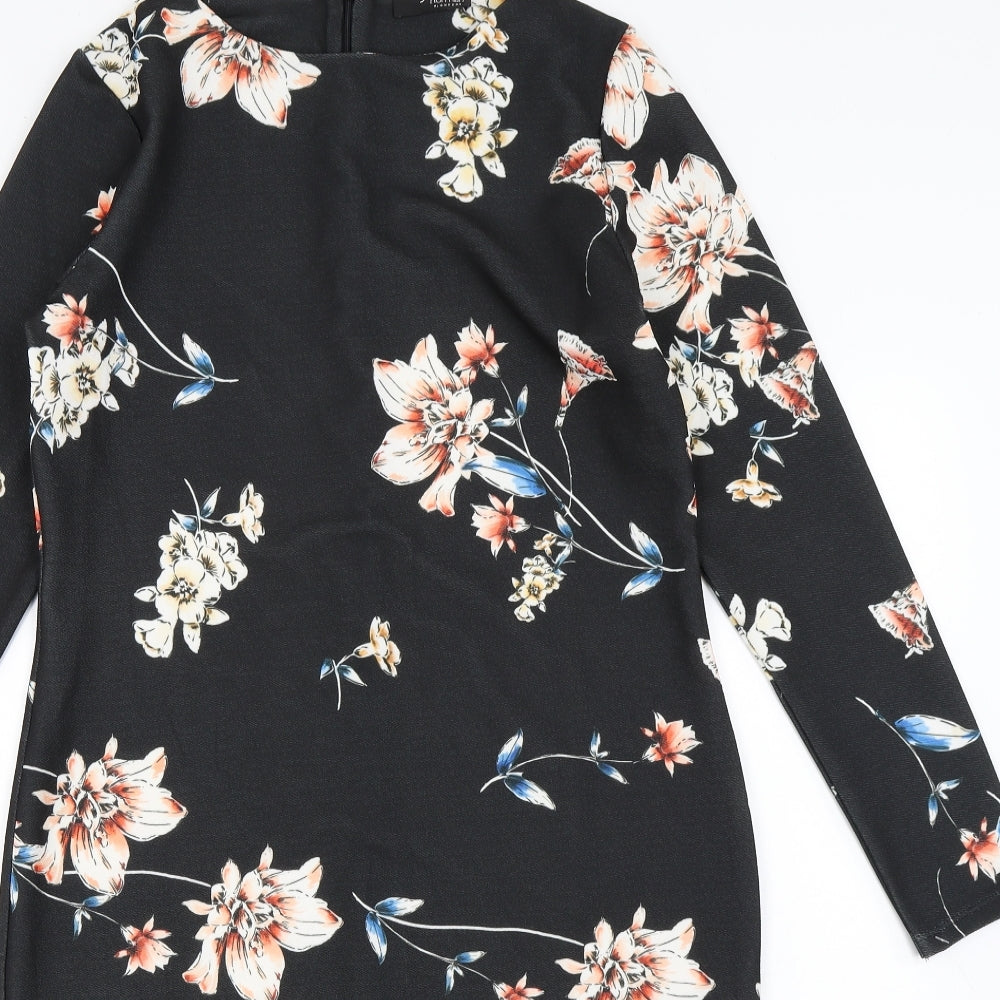 Jane Norman Womens Black Floral  Bodycon  Size 16
