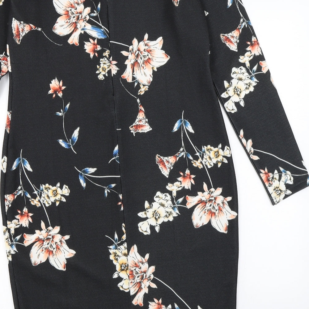 Jane Norman Womens Black Floral  Bodycon  Size 16
