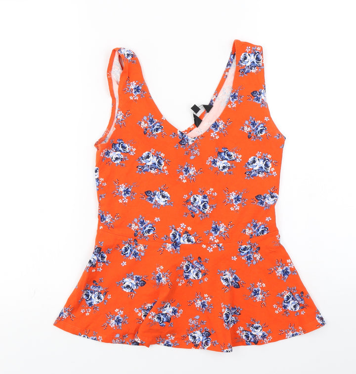 New Look Womens Red Floral Jersey Basic Tank Size 8