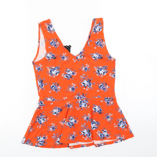 New Look Womens Red Floral Jersey Basic Tank Size 8