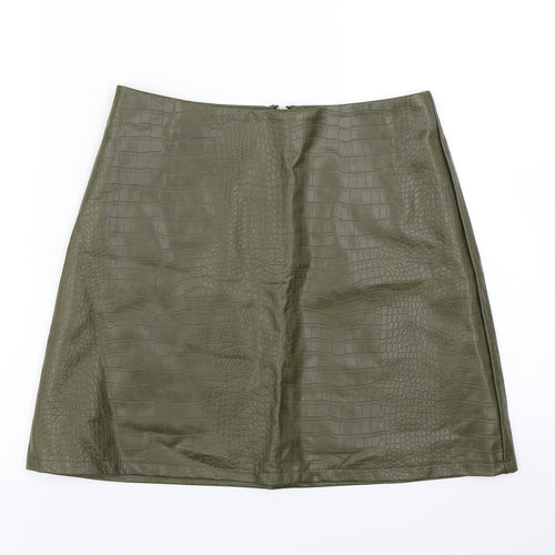 Primark Womens Green Animal Print  A-Line Skirt Size 10  - Leather Effect