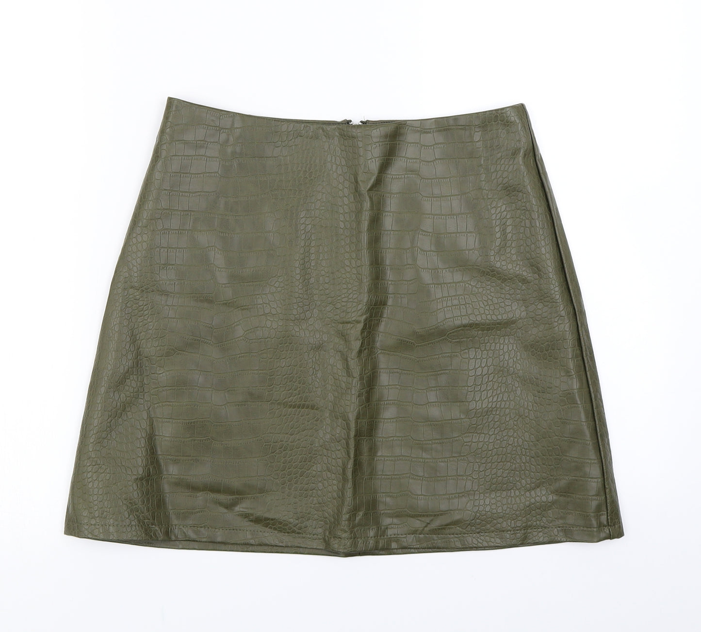 Primark Womens Green Animal Print  A-Line Skirt Size 10  - Leather Effect