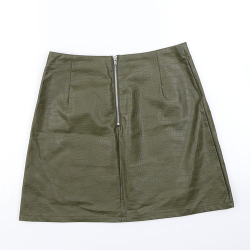 Primark Womens Green Animal Print  A-Line Skirt Size 10  - Leather Effect